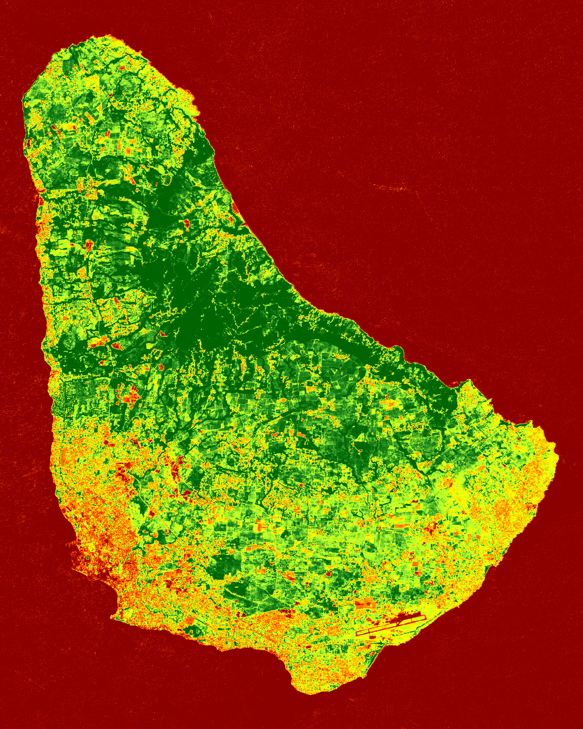 NDVI vegetation health analysis of Barbados