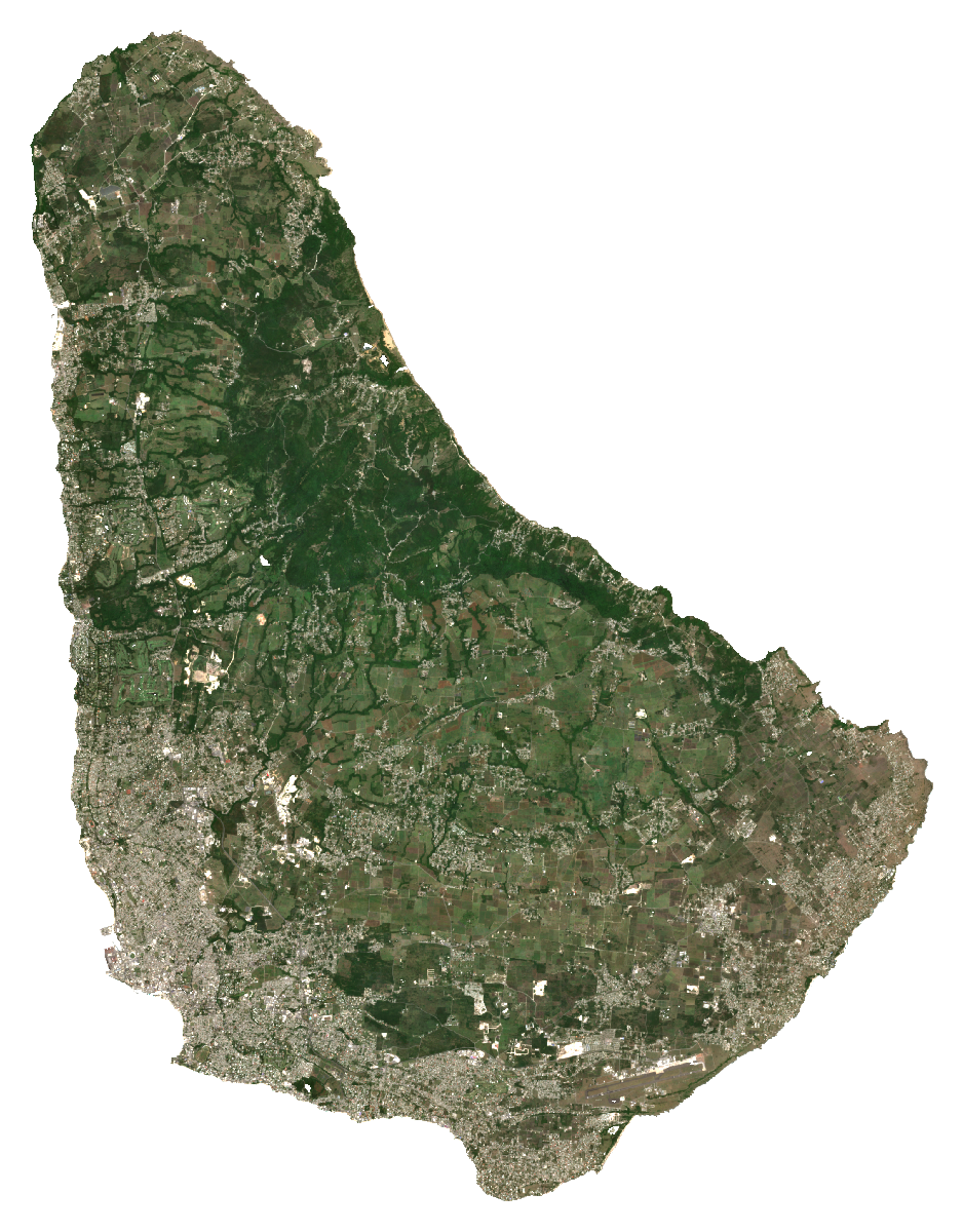Natural-colour Sentinel-2 median composite of Barbados, January to September 2026