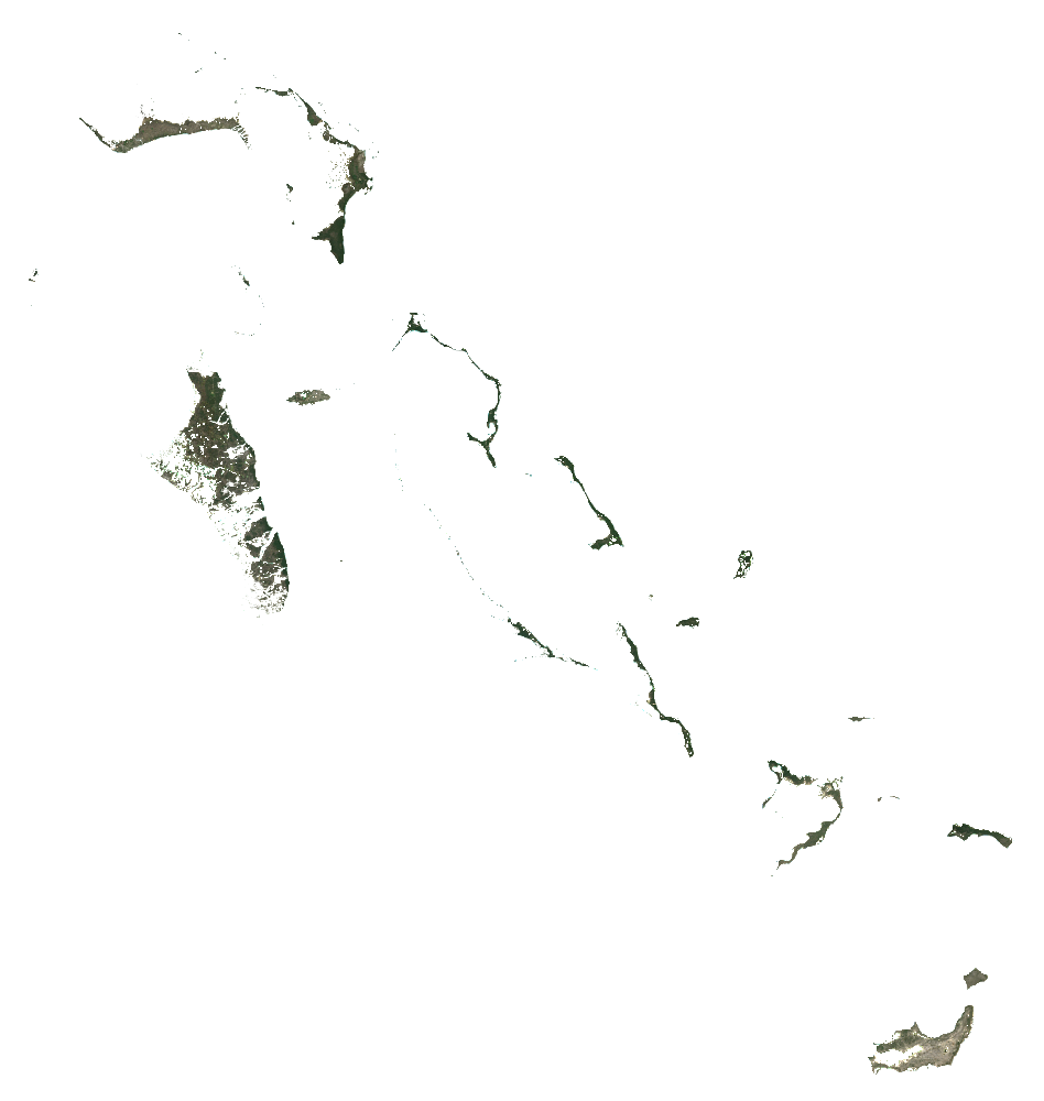 Natural-colour Sentinel-2 median composite of The Bahamas, January to September 2026