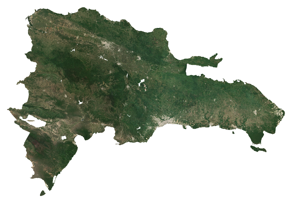 Natural-colour Sentinel-2 median composite of Dominican Republic, January to September 2026