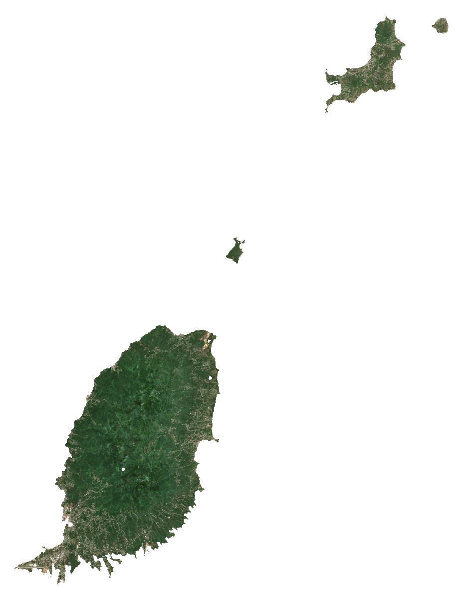 Natural-colour Sentinel-2 median composite of Grenada, January to September 2026
