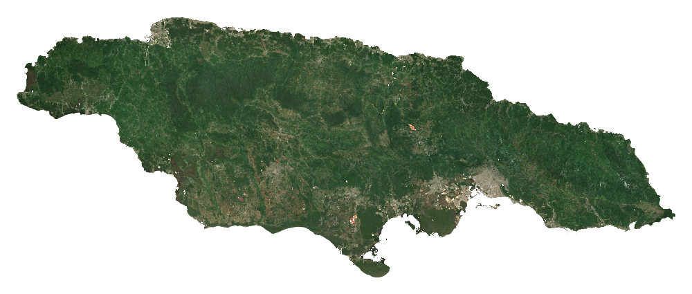 Natural-colour Sentinel-2 median composite of Jamaica, January to September 2026