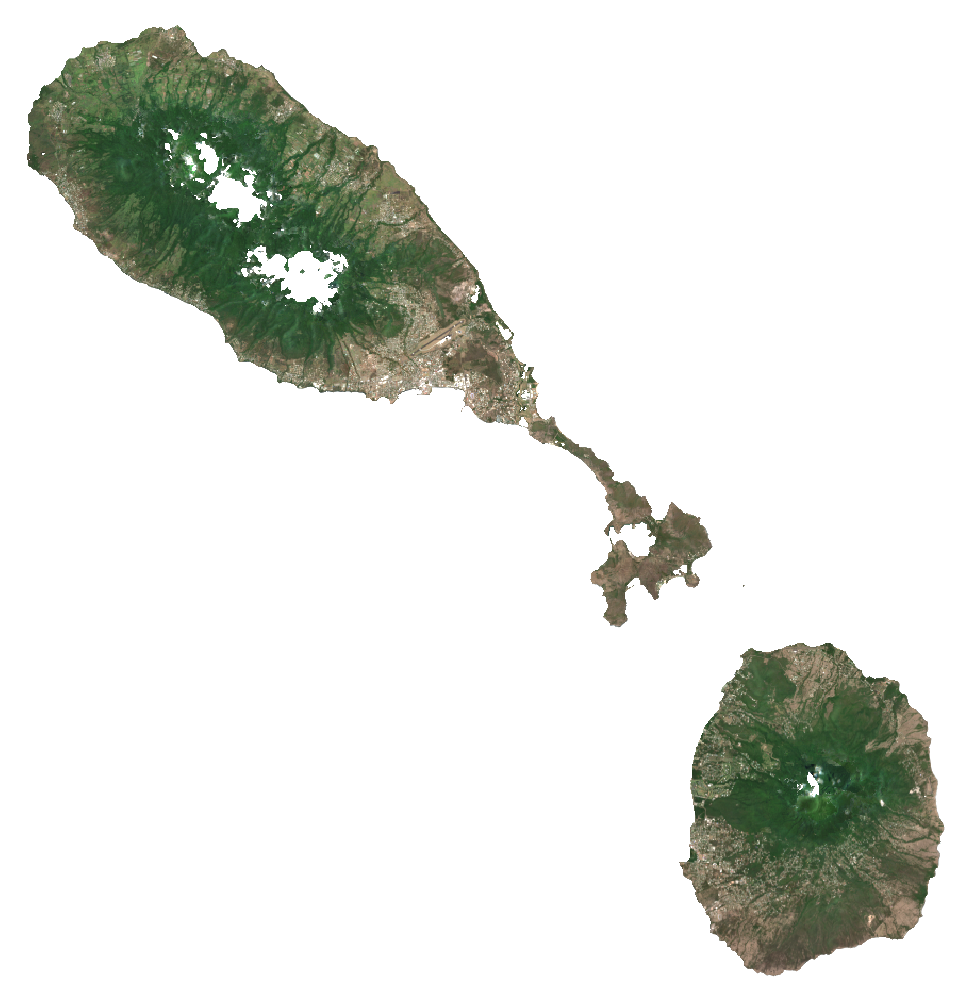 Natural-colour Sentinel-2 median composite of Saint Kitts and Nevis, January to September 2026
